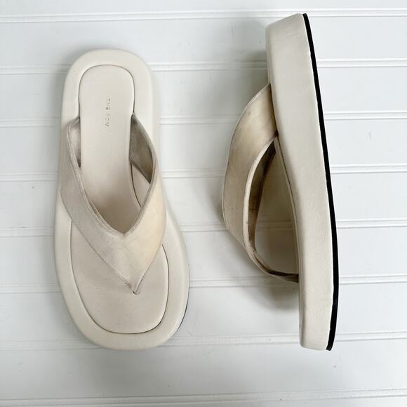 The Row White Ginza Platform Sandals Leather & Velvet Strap Size 37 - Picture 4 of 12
